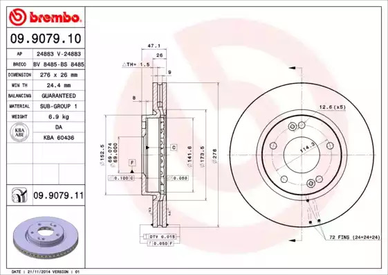 Тормозной диск BREMBO 09.9079.11