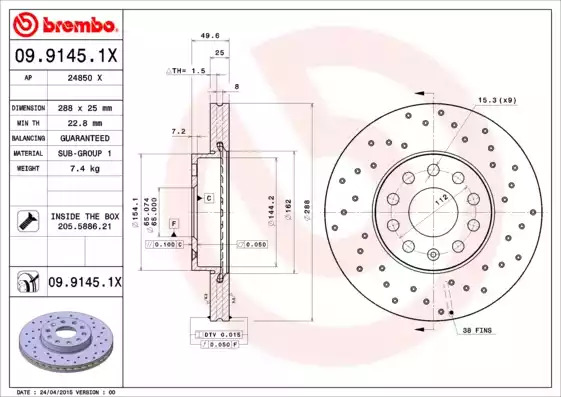 Тормозной диск BREMBO 09.9145.1X