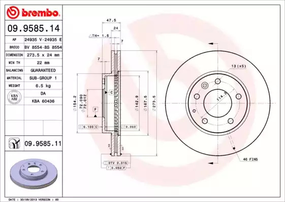 Тормозной диск BREMBO 09.9585.11