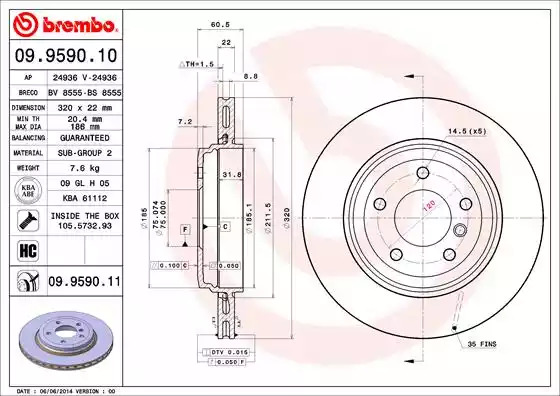 Тормозной диск BREMBO 09.9590.11
