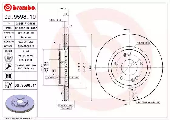 Тормозной диск BREMBO 09.9598.11