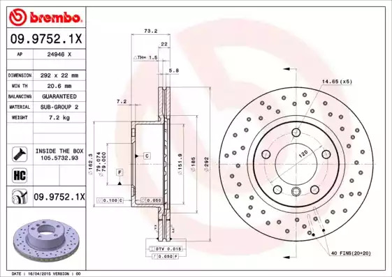 Тормозной диск BREMBO 09.9752.1X