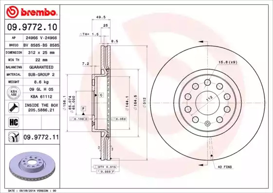Тормозной диск BREMBO 09.9772.11