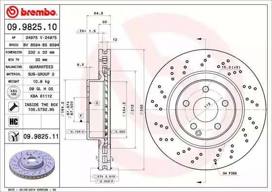 Тормозной диск BREMBO 09.9825.11