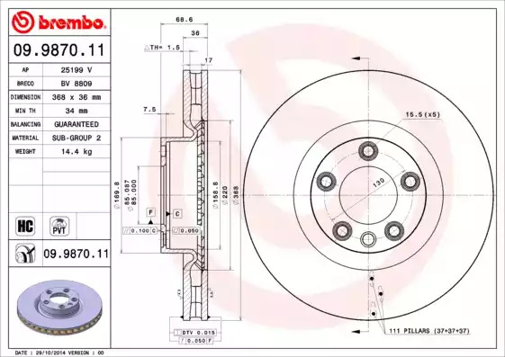 Тормозной диск BREMBO 09.9870.11
