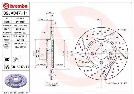 Тормозной диск BREMBO 09.A047.11