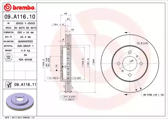 Тормозной диск BREMBO 09.A116.11