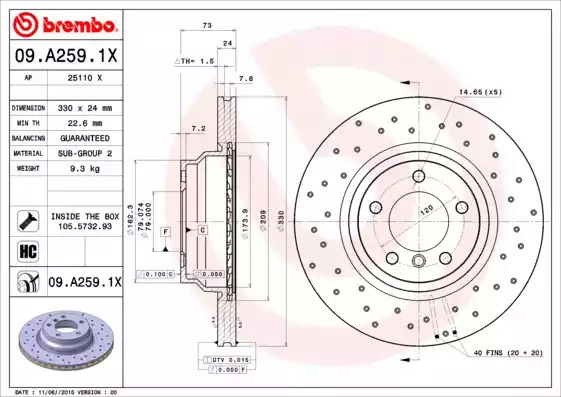 Тормозной диск BREMBO 09.A259.1X
