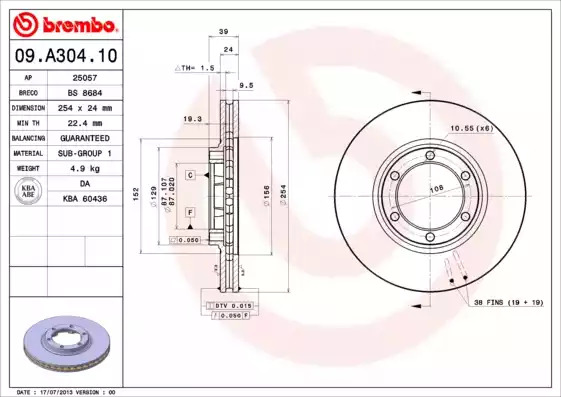 Тормозной диск BREMBO 09.A304.10