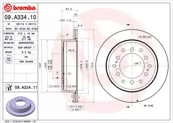 Тормозной диск BREMBO 09.A334.11