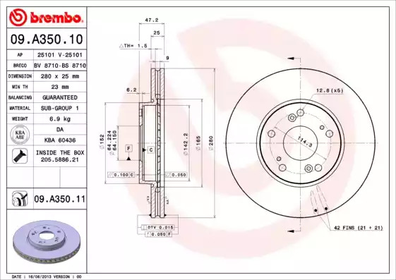 Тормозной диск BREMBO 09.A350.11