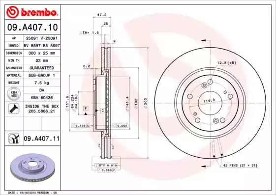 Тормозной диск BREMBO 09.A407.11