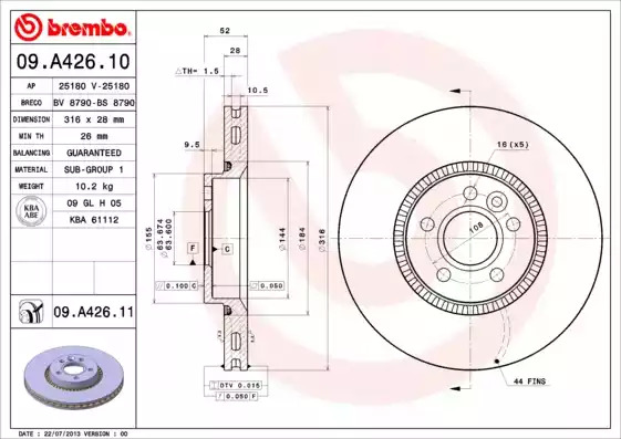 Тормозной диск BREMBO 09.A426.11