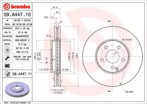 Тормозной диск BREMBO 09.A447.11