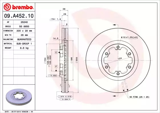 Тормозной диск BREMBO 09.A452.10