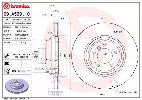 Тормозной диск BREMBO 09.A599.11