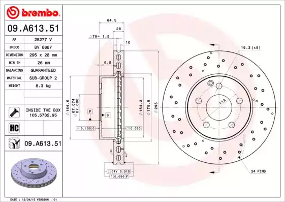 Тормозной диск BREMBO 09.A613.51