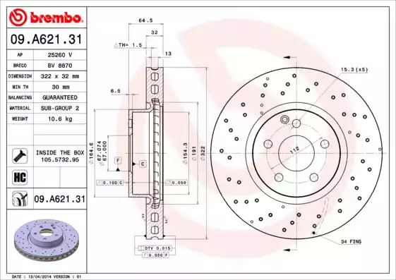 Тормозной диск BREMBO 09.A621.31