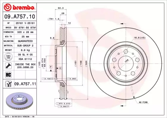 Тормозной диск BREMBO 09.A757.11