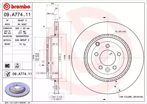 Тормозной диск BREMBO 09.A774.11