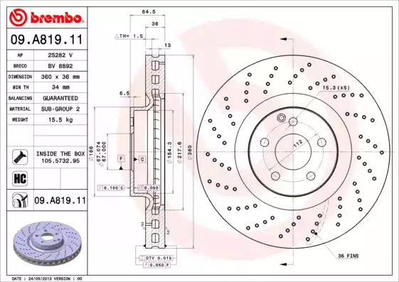 Тормозной диск BREMBO 09.A819.11