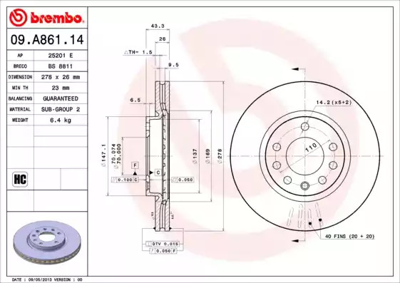 Тормозной диск BREMBO 09.A861.14
