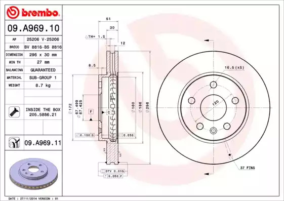 Тормозной диск BREMBO 09.A969.10