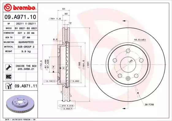 Тормозной диск BREMBO 09.A971.11
