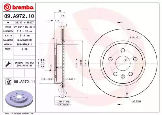 Тормозной диск BREMBO 09.A972.11