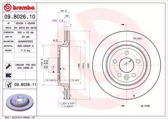 Тормозной диск BREMBO 09.B026.11