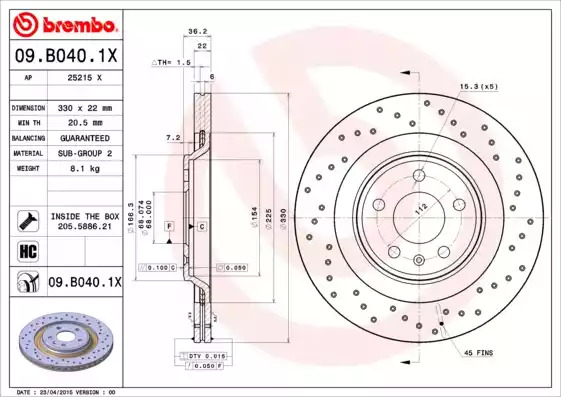 Тормозной диск BREMBO 09.B040.1X