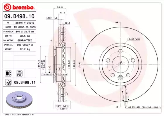 Тормозной диск BREMBO 09.B498.10