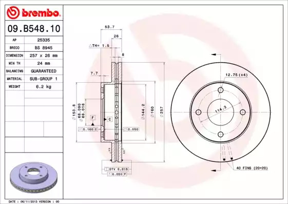 Тормозной диск BREMBO 09.B548.10