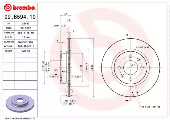 Тормозной диск BREMBO 09.B594.10