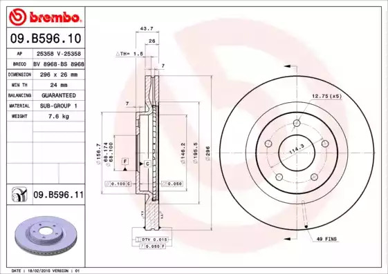 Тормозной диск BREMBO 09.B596.11