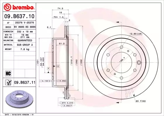 Тормозной диск BREMBO 09.B637.11