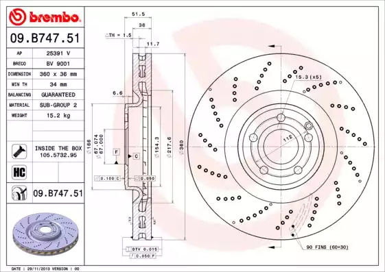 Тормозной диск BREMBO 09.B747.51