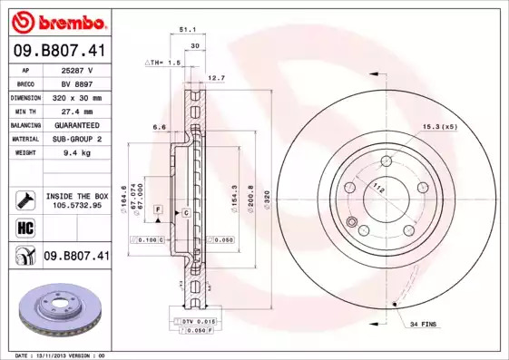 Тормозной диск BREMBO 09.B807.41