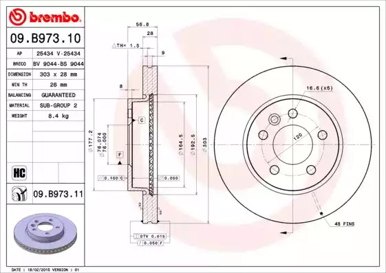 Тормозной диск BREMBO 09.B973.11