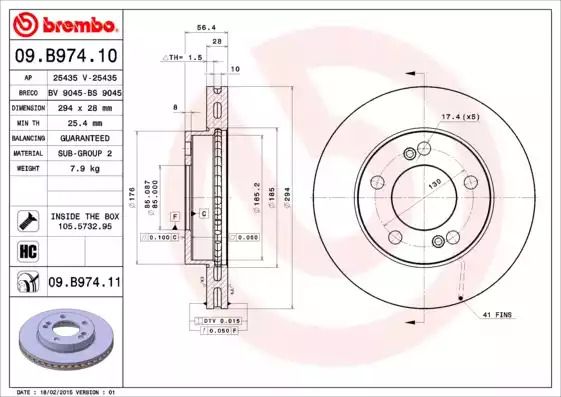 Тормозной диск BREMBO 09.B974.11