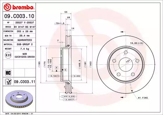 Тормозной диск BREMBO 09.C003.11