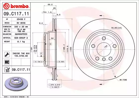 Тормозной диск BREMBO 09.C117.11