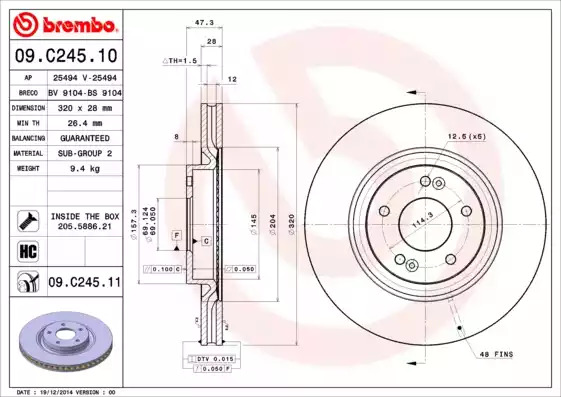 Тормозной диск BREMBO 09.C245.11