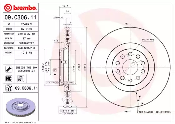 Тормозной диск BREMBO 09.C306.11