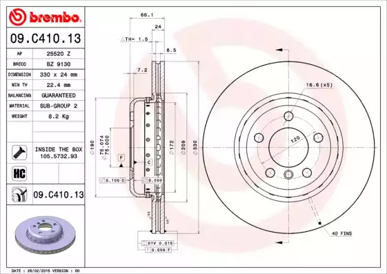 Тормозной диск BREMBO 09.C410.13