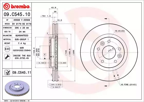 Тормозной диск BREMBO 09.C545.11