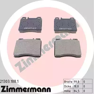 Комплект тормозных колодок ZIMMERMANN 21303.188.1 (21303)