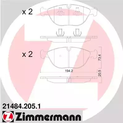 Комплект тормозных колодок ZIMMERMANN 21484.205.1 (21484, 21485)