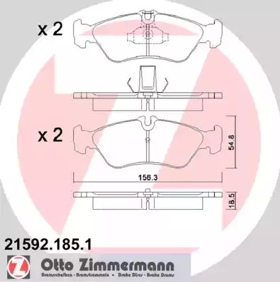 Комплект тормозных колодок ZIMMERMANN 21592.185.1 (21592, 21593)