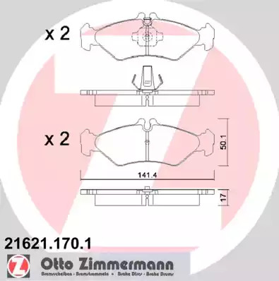 Комплект тормозных колодок ZIMMERMANN 21621.170.1 (21621, 21622)